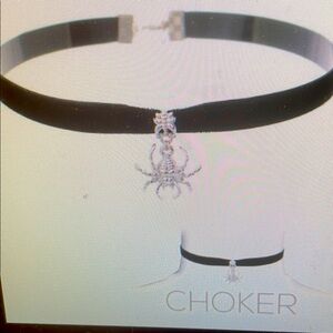 Black Choker Necklace with Silver Spider Pendant